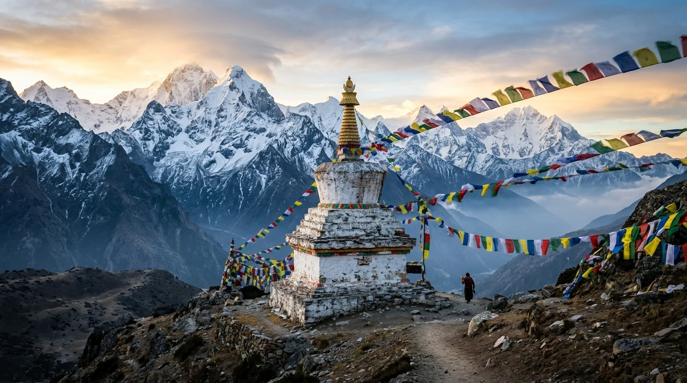 Whitewashed Tibetan Chorten at sunrise in Ladakh