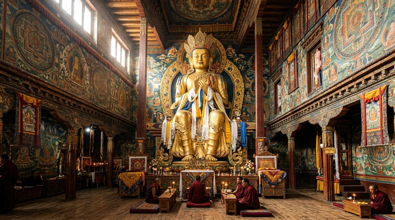 The gilded Maitreya Buddha shrine